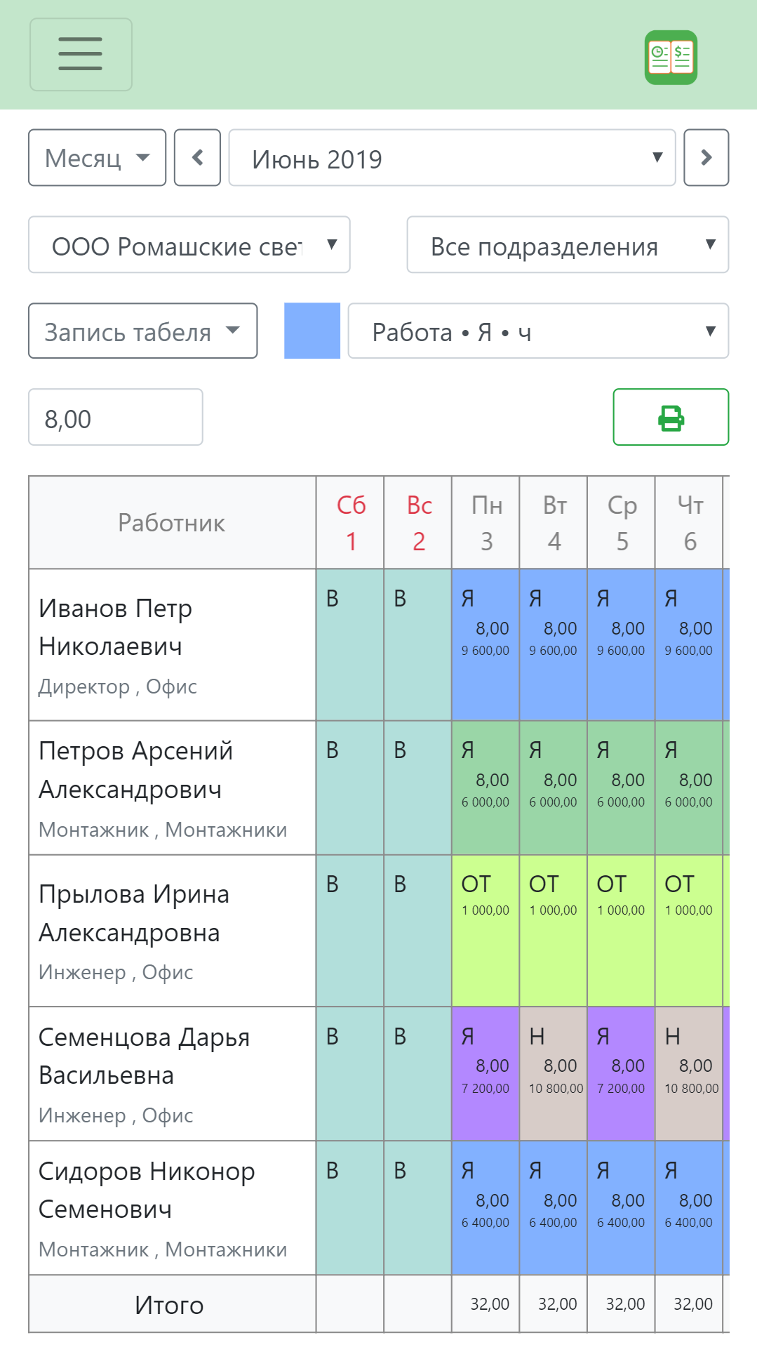 расчет рабочего времени онлайн, калькулятор рабочего времени, составить табель онлайн